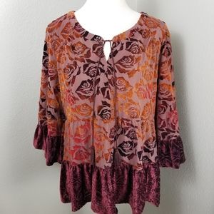 RXB Boho Tunic Top Large Velvet Roses Tassles